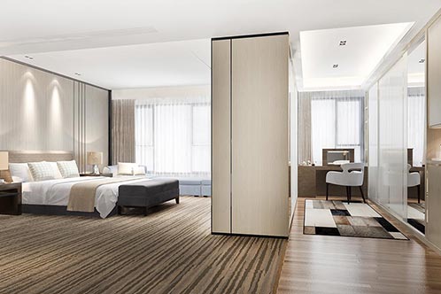 3D Rendering Luxuray Modern Bedroom Suite TV With Wardrobe