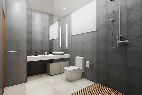 3d rendering modern loft toilet shower with wood floor