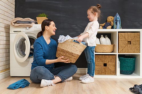 Family doing laundry