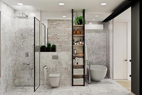 interior bedroom-modern loft Style with bathroom