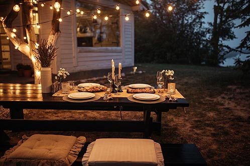 Shot Nicely Set Table Awaiting Guests Dinner Backyard